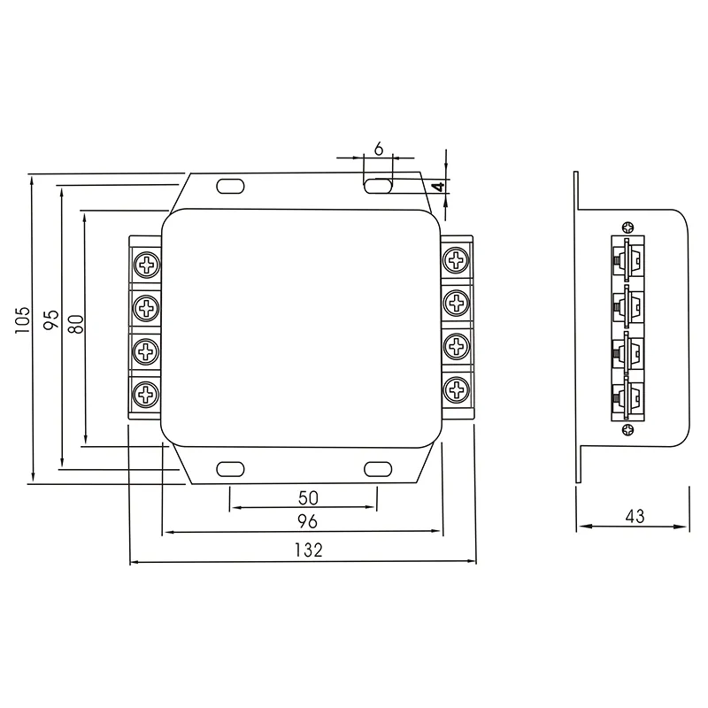 DAC3-D 3 PHASE EMI FILTER Screw Terminal Overall Dimension